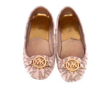 Michael Kors Beige Logo Ballet Flats with Gold MK Emblem